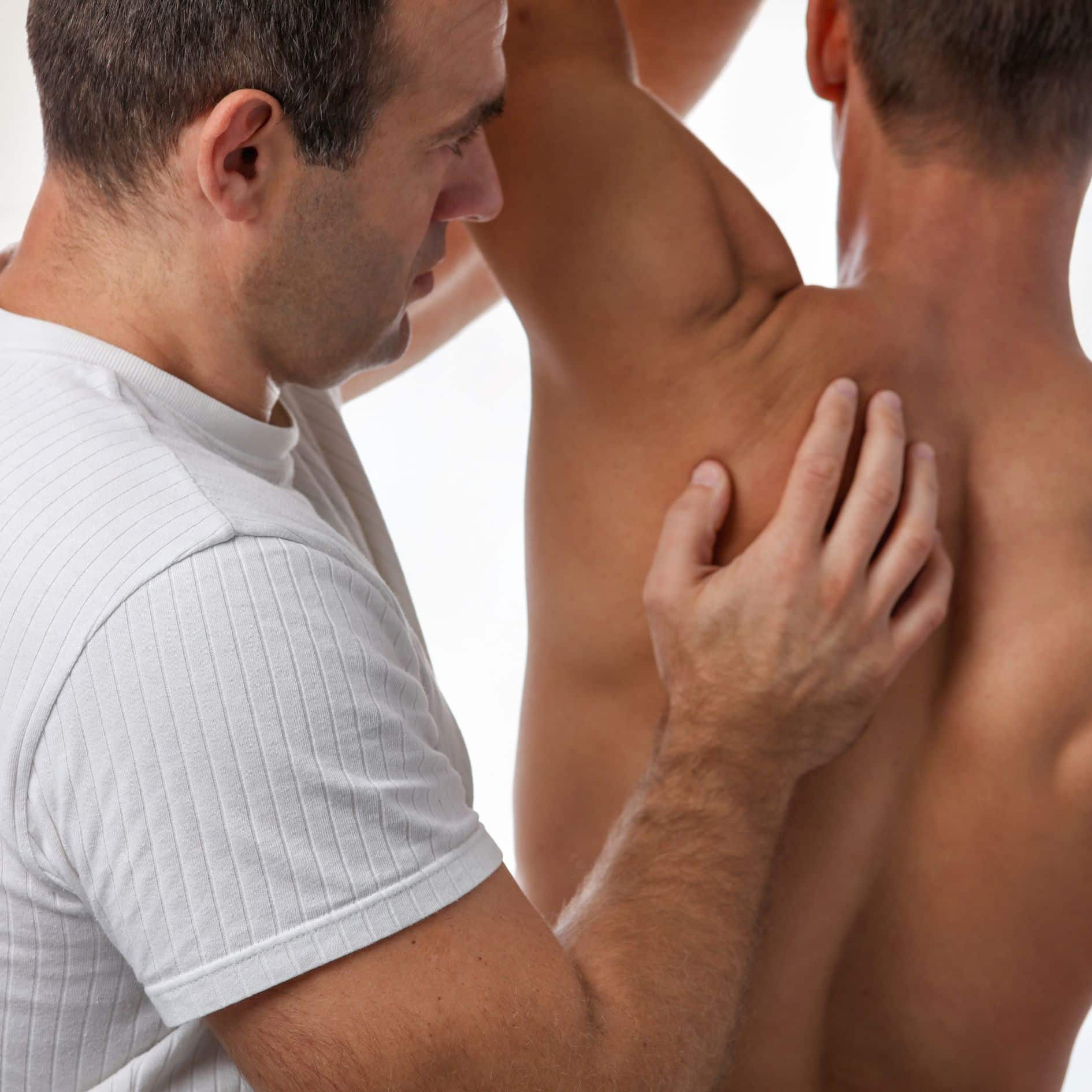 Sports physical therapy being done on a patient
